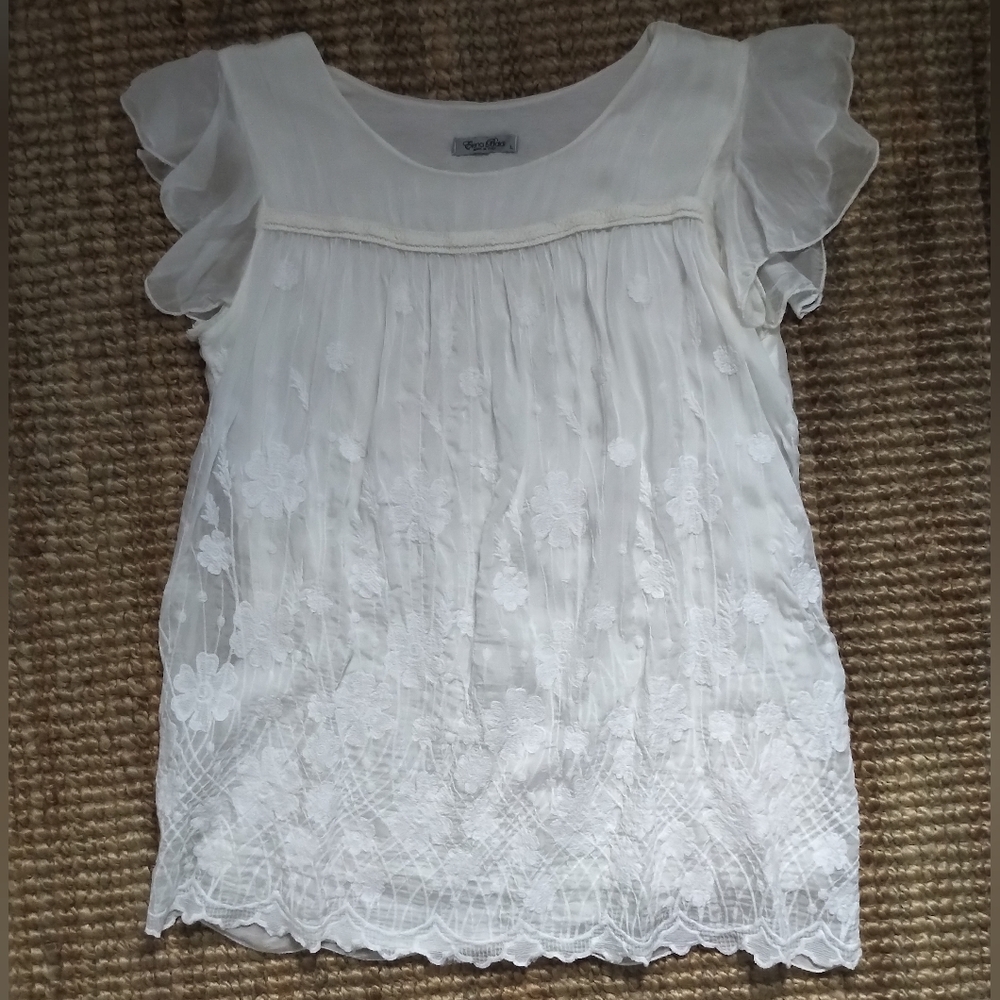 Elena Baldi made in Italy silk blend embroidered boho-style blouse.